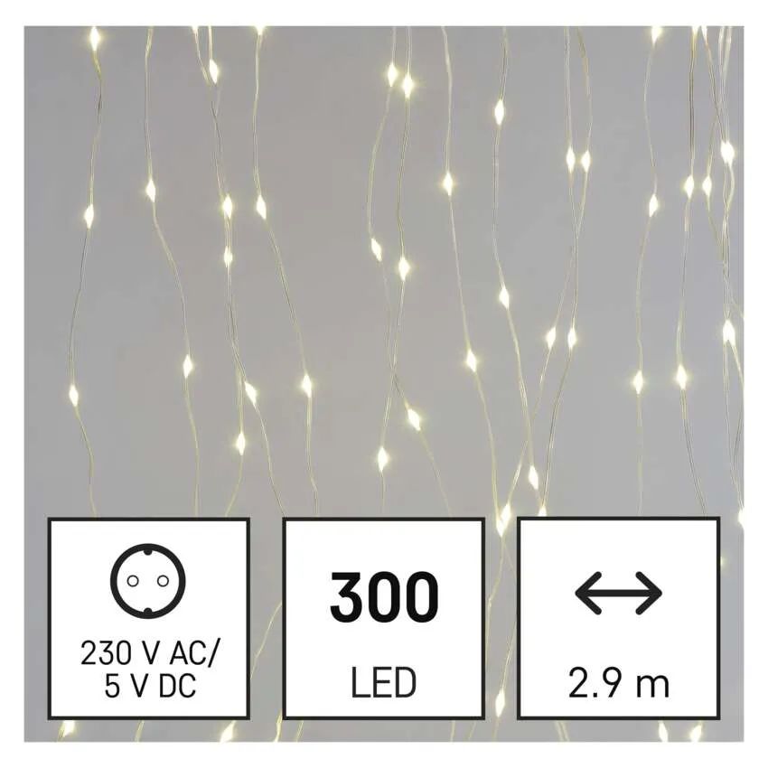 LED VIANOČNÁ DROP REŤAZ – ZÁCLONA, 2,9X2 M, VONKAJŠIA AJ VNÚTORNÁ, TEPLÁ BIELA, PROGRAMY