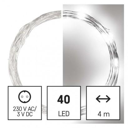 LED VIANOČNÁ NANO REŤAZ STRIEBORNÁ, 4 M, VONKAJŠIA AJ VNÚTORNÁ, STUDENÁ BIELA, ČASOVAČ