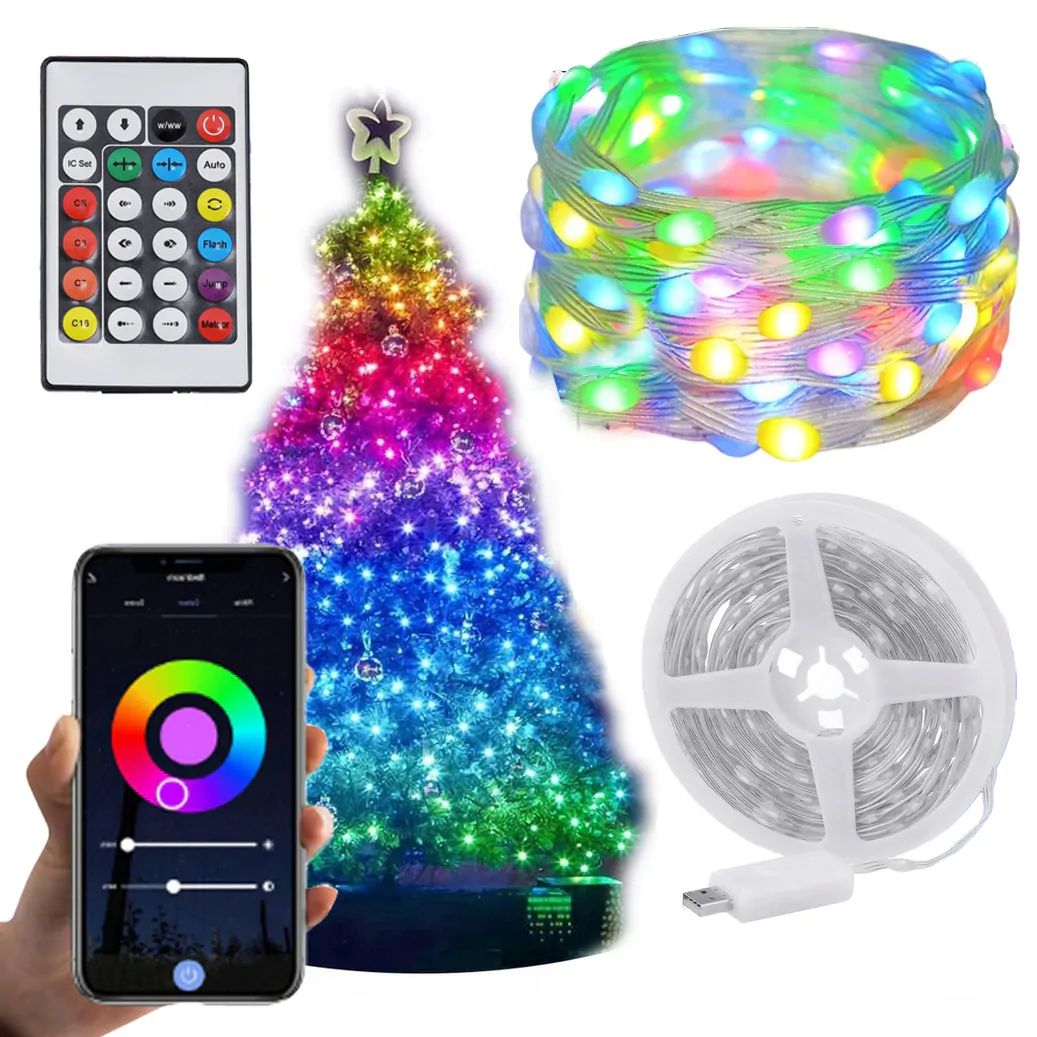 LED vianočné osvetlenie 5 m, 50 LED RGB WiFi Smart USB aplikáciou + DO – viacfarebná,