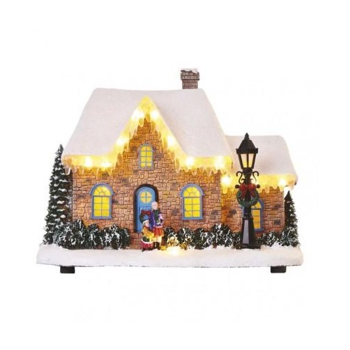 LED vianočný domček, 20,5 cm, 3× AA, vnút., teplá biela