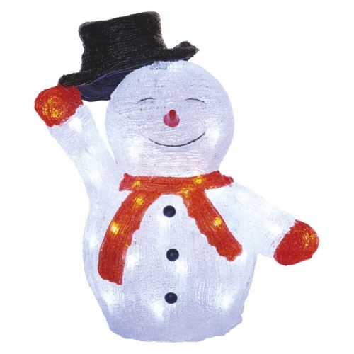 LED vianočný snehuliak 36 cm, vonkajší, studená biela, časovač