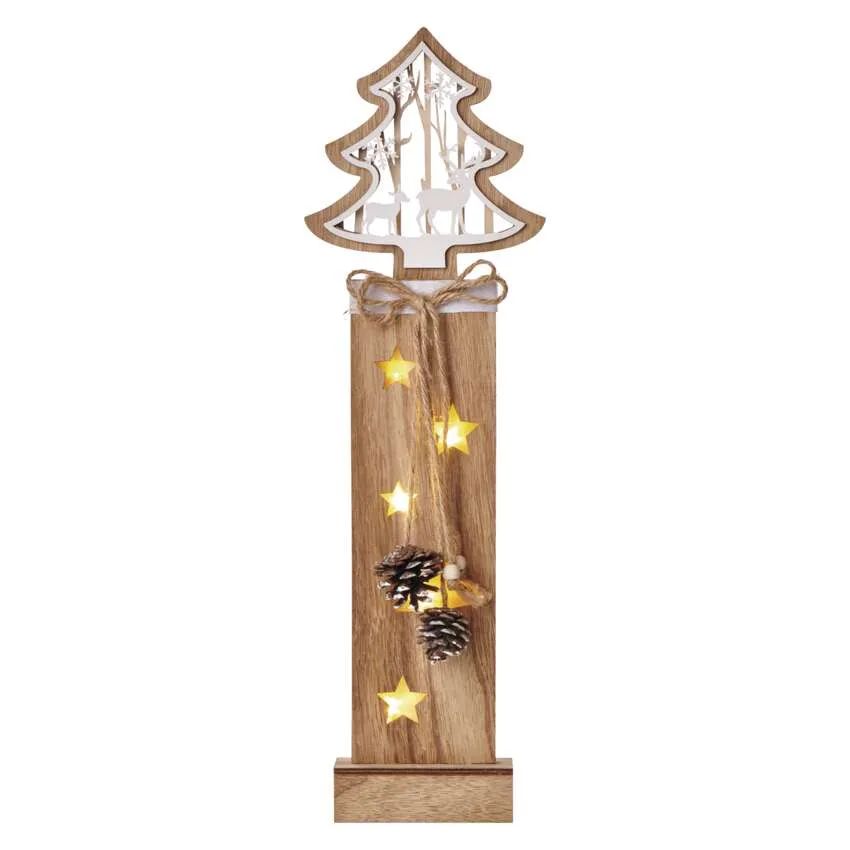 LED vianočný strom drevený, 48 cm, 2x AA, vnútorný, teplá biela, časovač