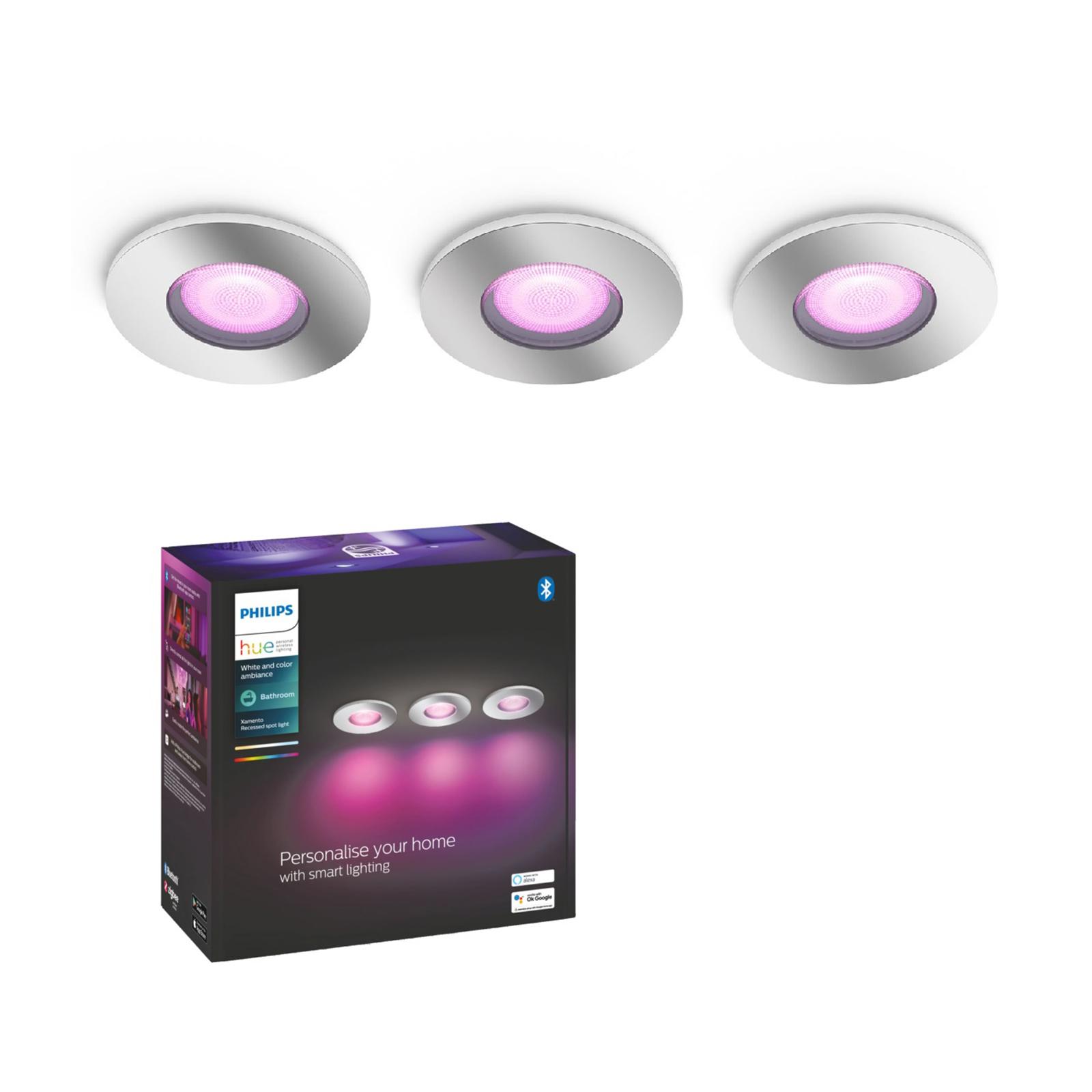 LED Xamento 3x 5,7W IP44 CCT RGB Round PHILIPS HUE Bluetooth – Zapustené kúpeľňové svietidlo