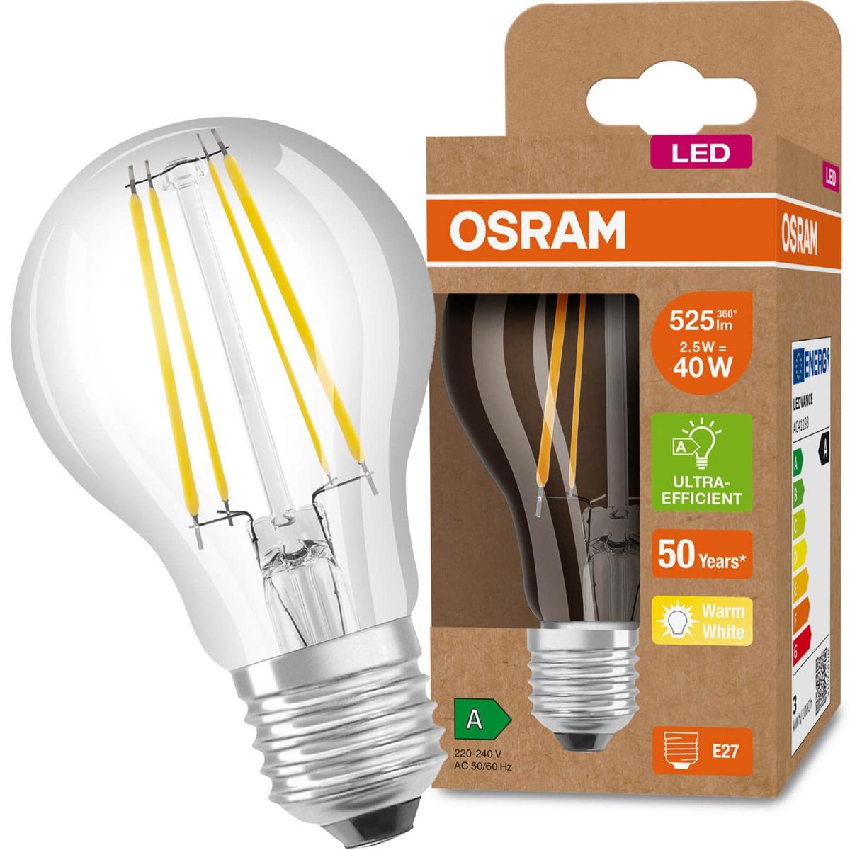 E27 LED A60 2,5W TEPLÁ BIELA360° FILAMENT OSRAM ULTRA EFFICIENT