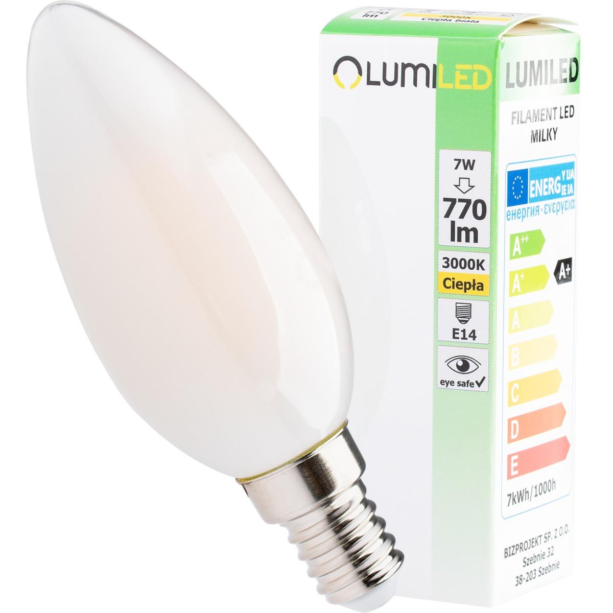 LED ŽIAROVKA E14 B35 7W TEPLÁ BIELA 360° FILAMENT LUMILED