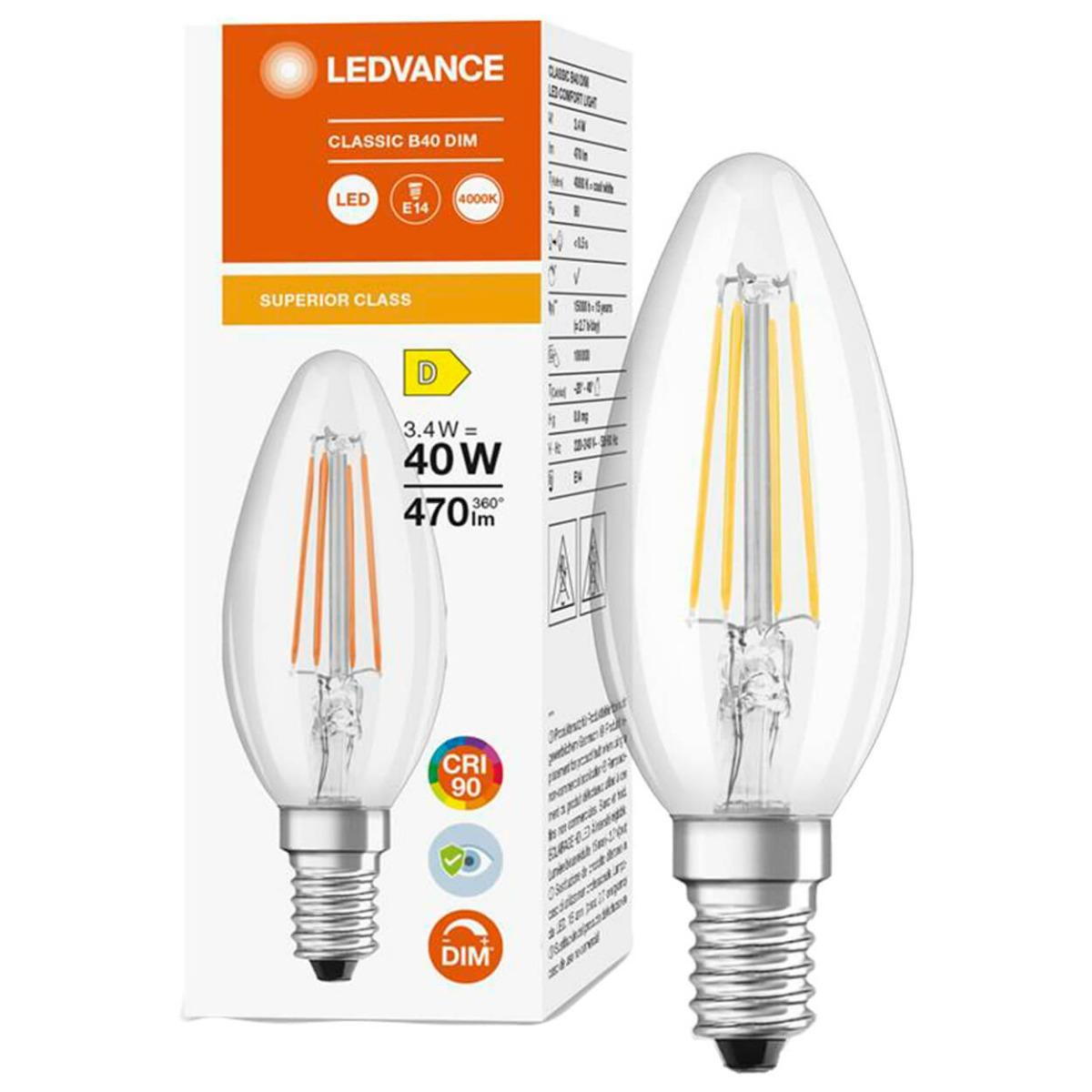 LED ŽIAROVKA E14 B40 3,4WNEUTRÁLNA BIELA 300° STMIEVATEĽNÉ VLÁKNO
