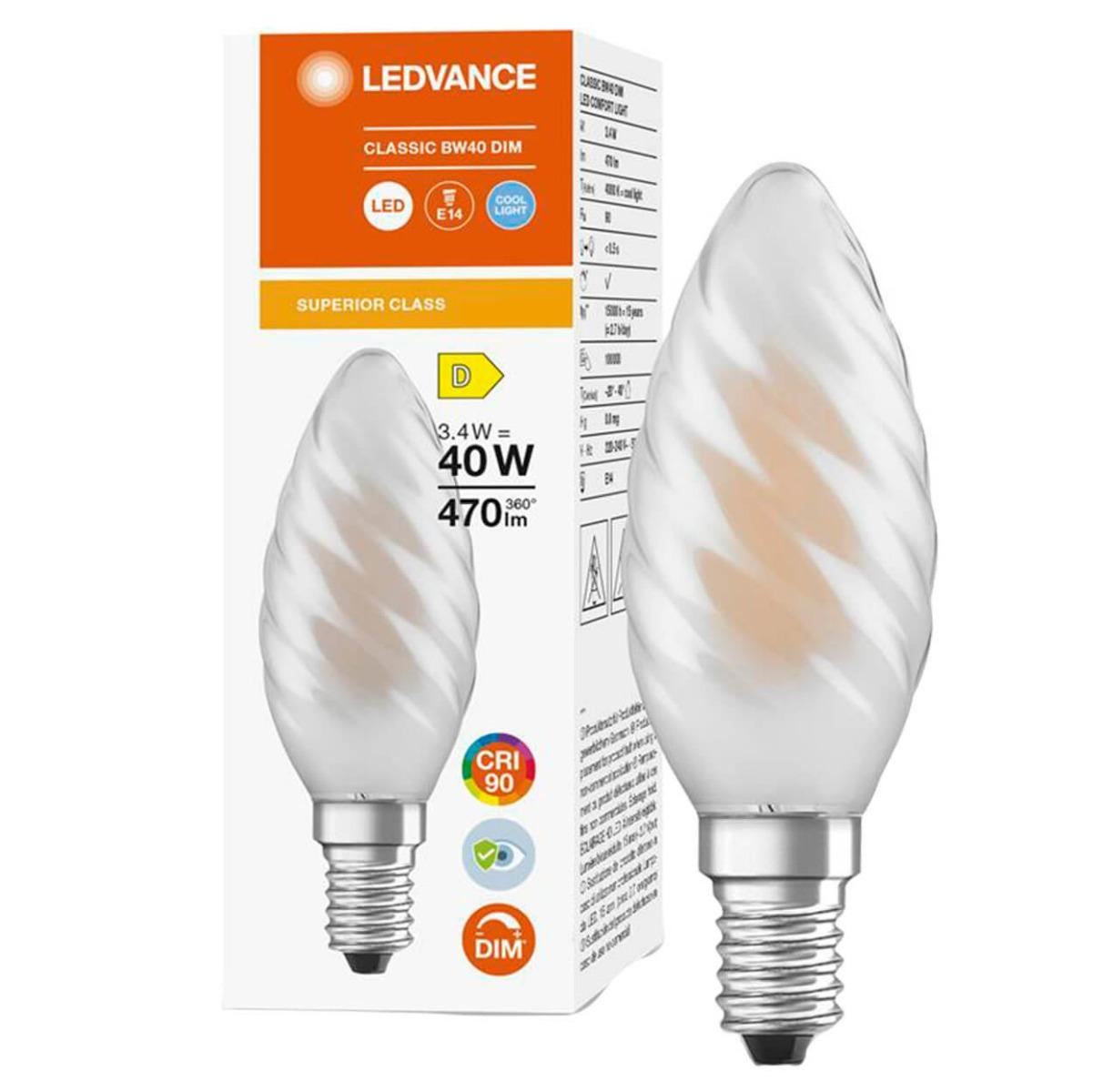 LED ŽIAROVKA E14 BW40 3,4W NEUTRÁLNA BIELA 300° VLÁKNO MLIEKO STMIEVATEĽNÉ