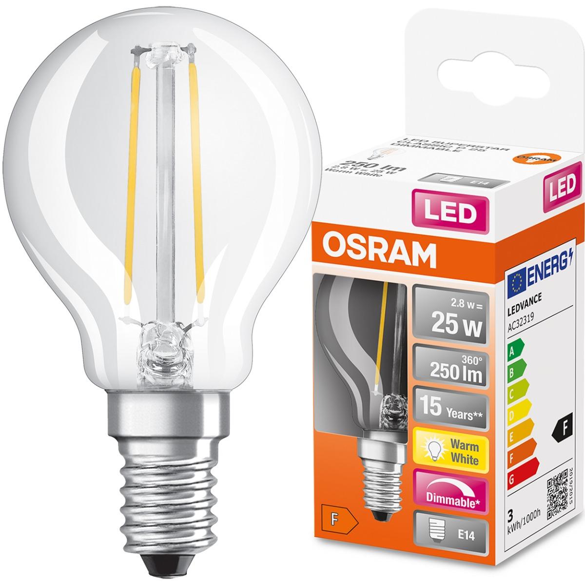 E14 LED STMIEVATEĽNÁ P45 2,8W 2700K TEPLÁ 360° FILAMENT OSRAM SUPER STAR