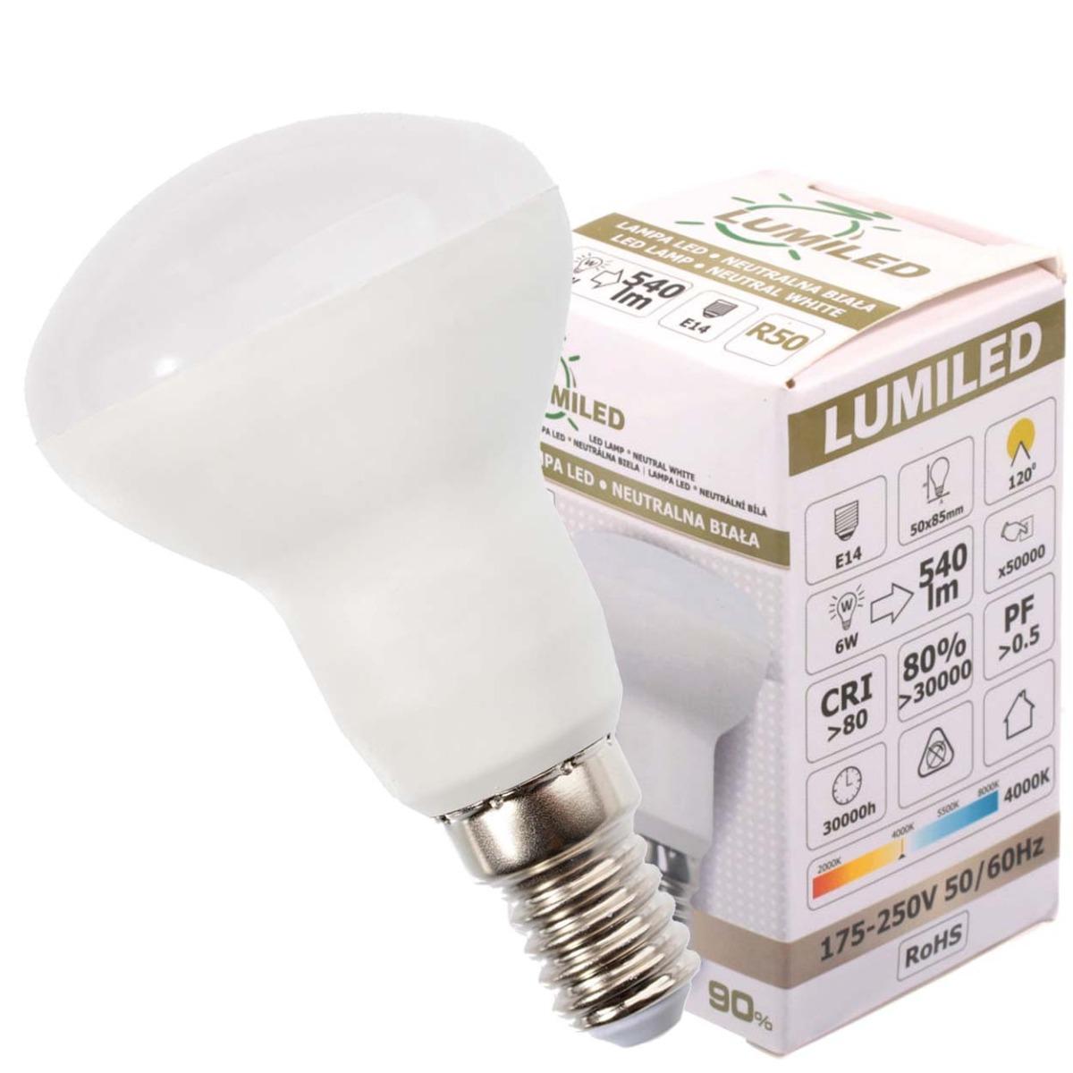 LED ŽIAROVKA E14 R50 6W = 60W 540LM 4000K NEUTRÁLNA 120° LUMILED