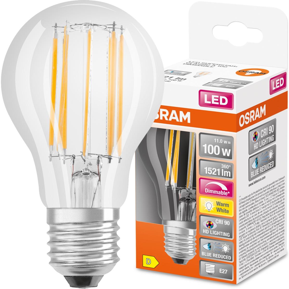 E27 LED A60 11W TEPLÁ BIELA 360° STMIEVATEĽNÁ FILAMENT OSRAM SUPER STAR+