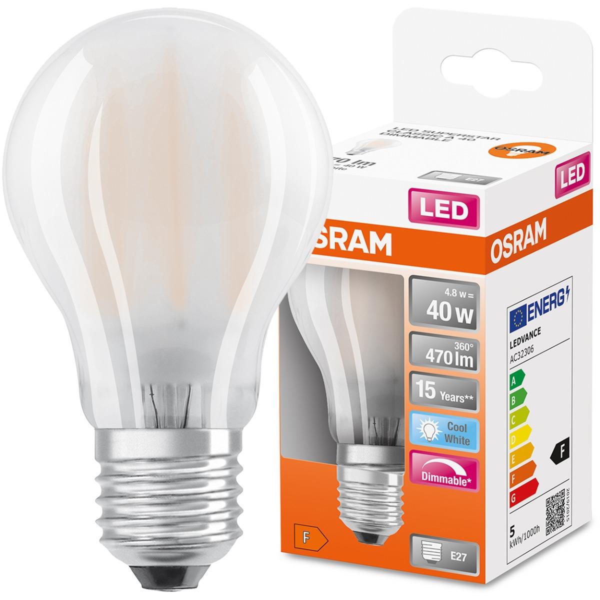 E27 LED MILK STMIEVATEĽNÁ A60 4,8W 4000K NEUTRÁLNA FILAMENT 360° OSRAM SUPER STAR