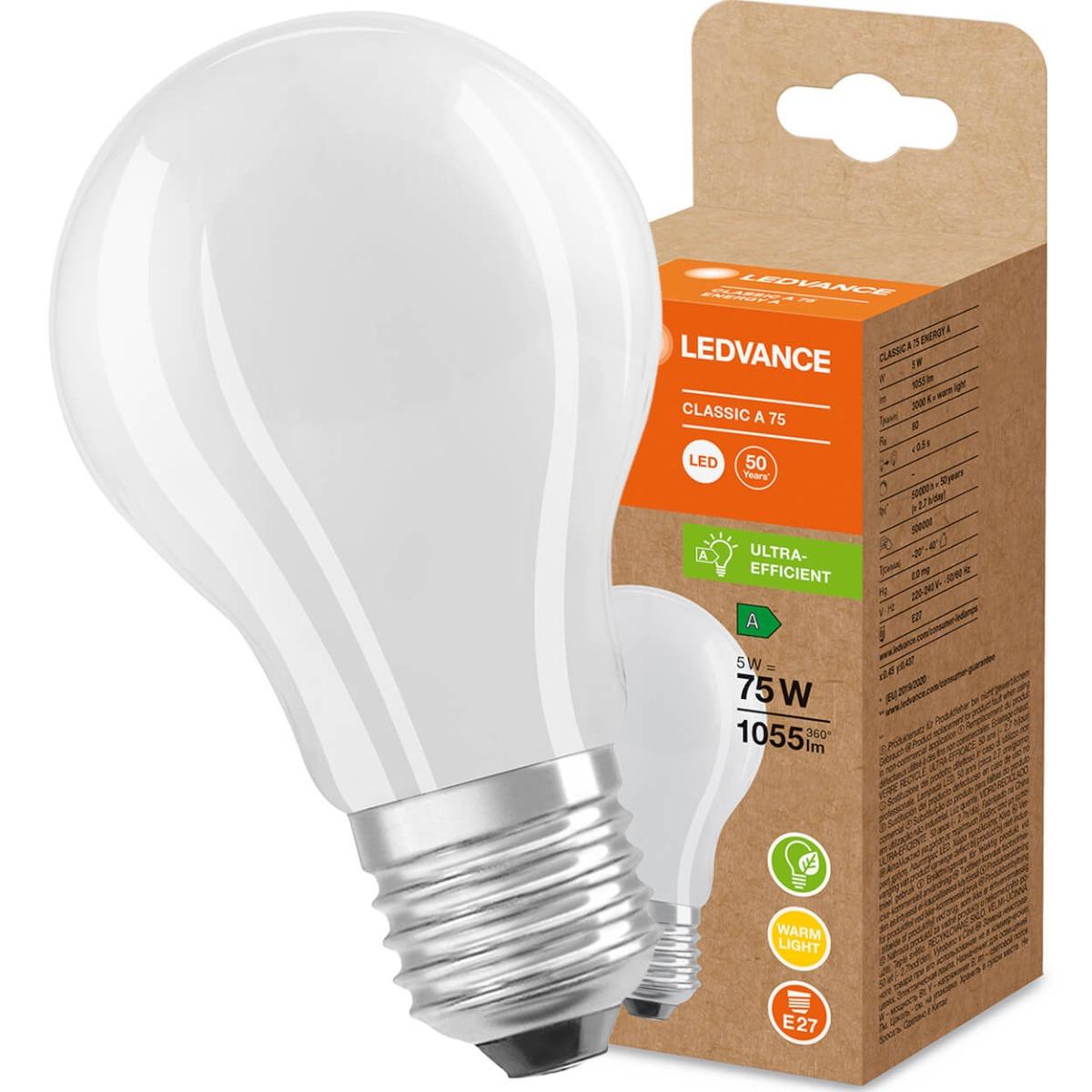 E27 LED MILK A60 5W TEPLÁ BIELA 360° FILAMENT LEDVANCE ULTRA EFFICIENT