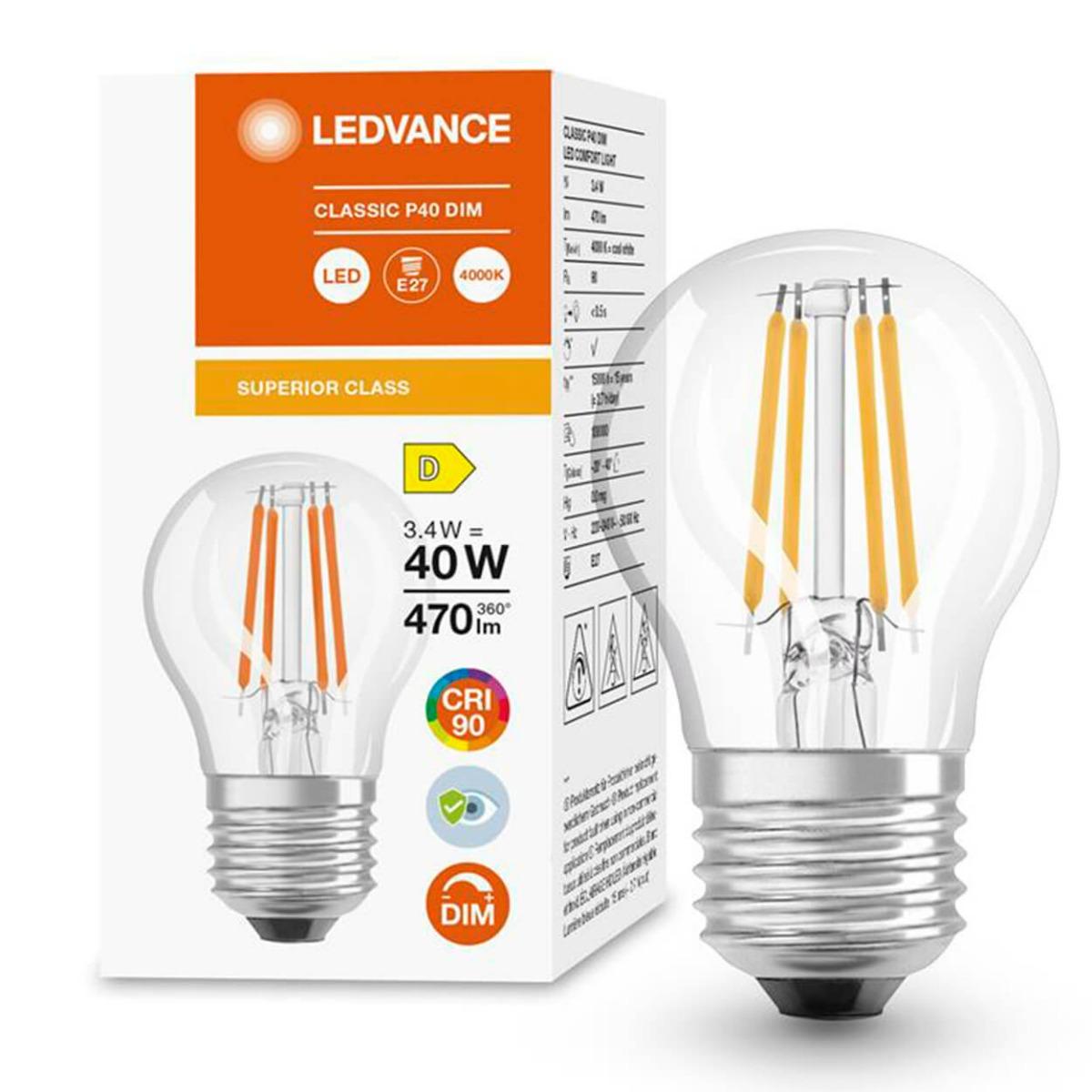 LED ŽIAROVKA E27 P45 3,4W NEUTRÁLNA BIELA 360° STMIEVATEĽNÉ VLÁKNO