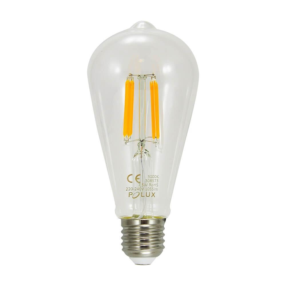 E27 LED ŽIAROVKA ST64 7,5W 3000K TEPLÁ 360° FILAMENT POLUX