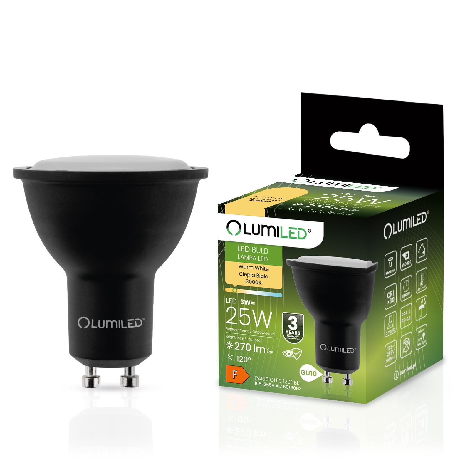 LED žiarovka GU10 3W = 25W 270lm 6500K Cold 120° Black LUMILED