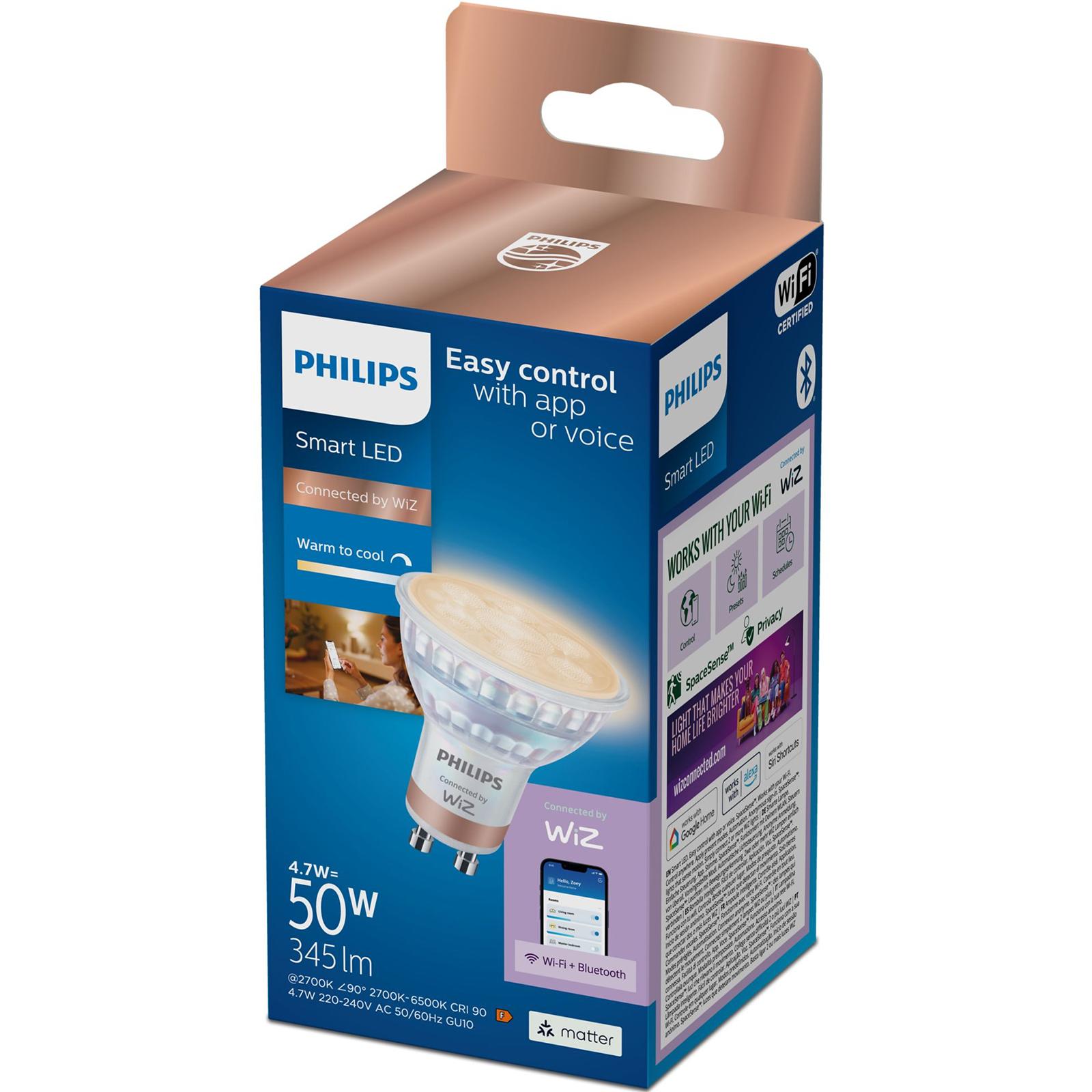 LED žiarovka GU10 4,7W (50W) SMART WiFi Philips WiZ, 2700–6500K, 36°