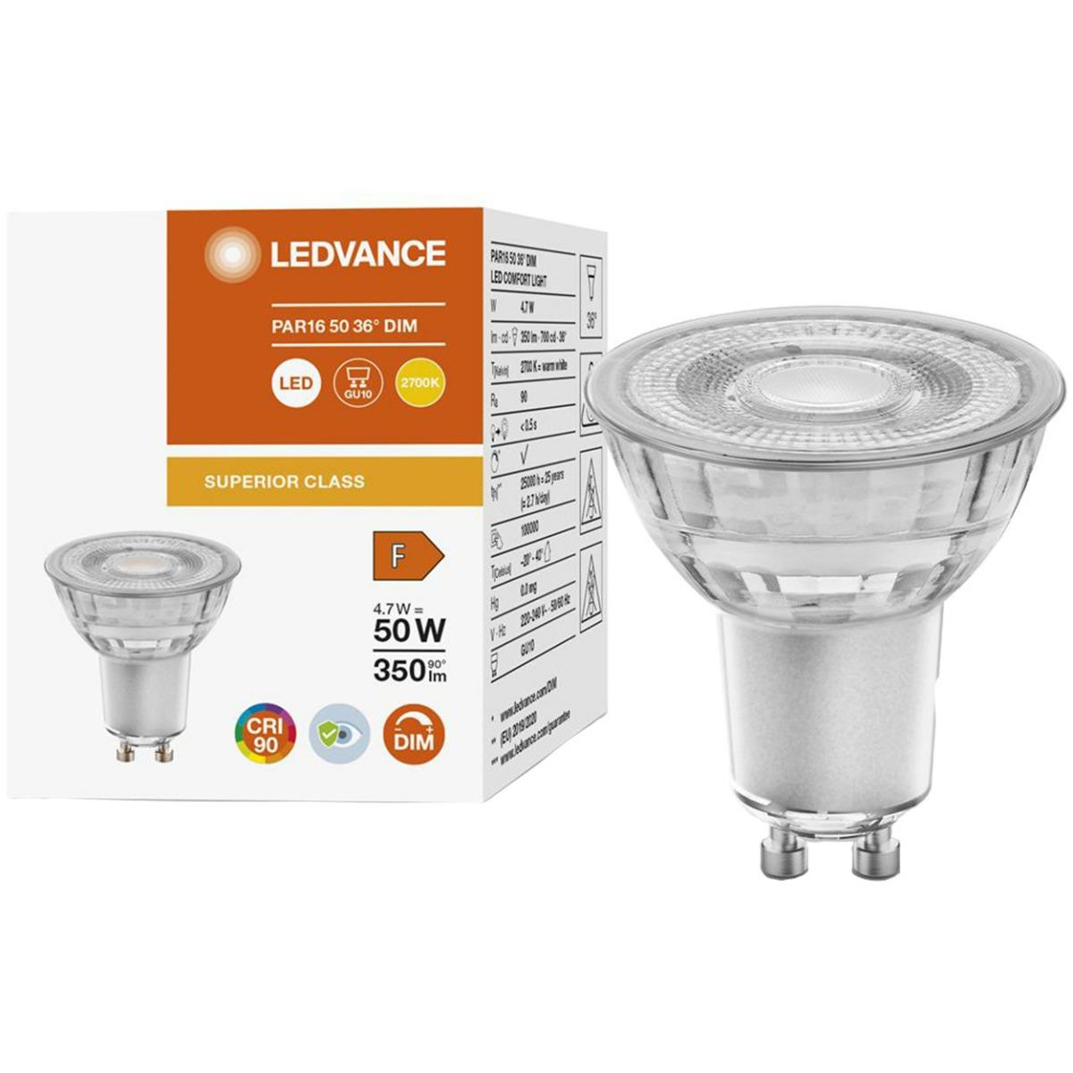 LED ŽIAROVKA GU10 4,7W TEPLÁ BIELA 36° STMIEVATEĽNÉ SKLO