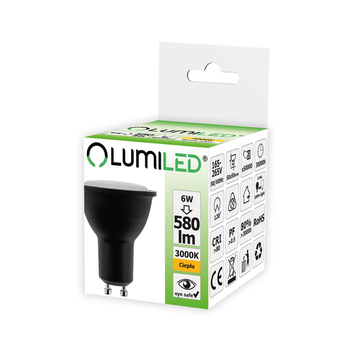 LED žiarovka GU10 6W = 60W 580lm 3000K Warm 120° Black LUMILED