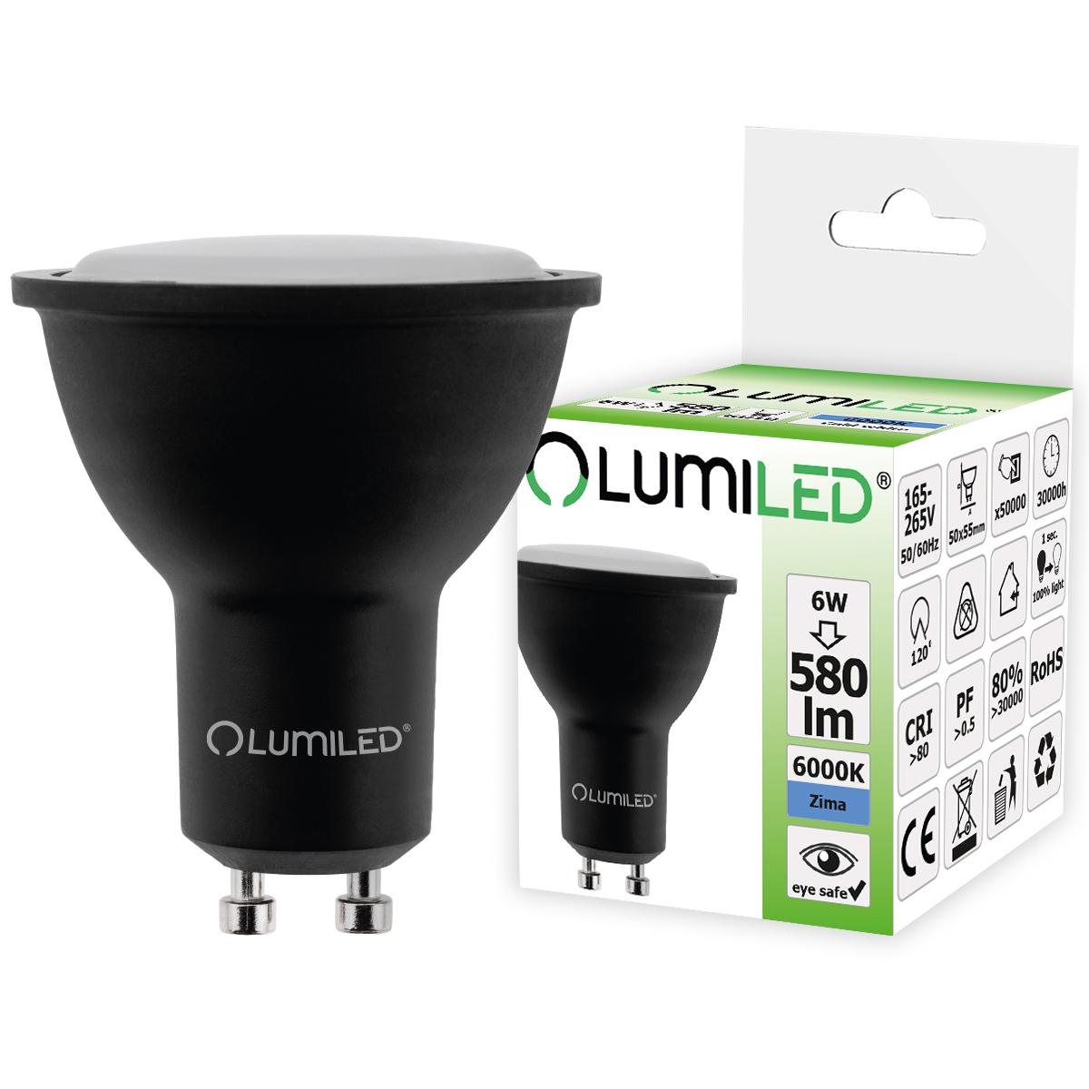 LED žiarovka GU10 6W = 60W 580 lm 6500K Cold 120° Black LUMILED