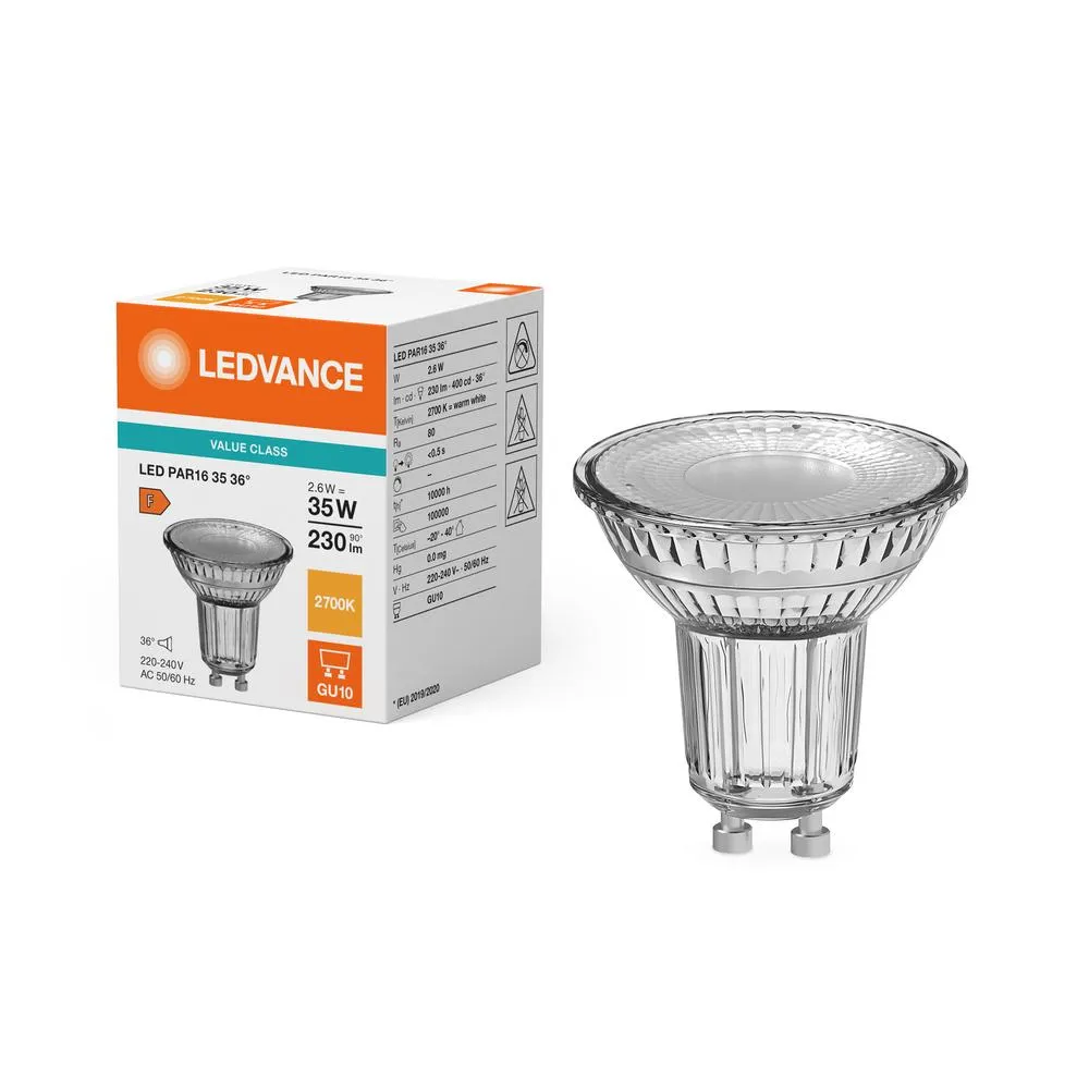 LED žiarovka GU10 PAR16 2,6W = 35W 230lm 2700K Warm 36° Ledvance