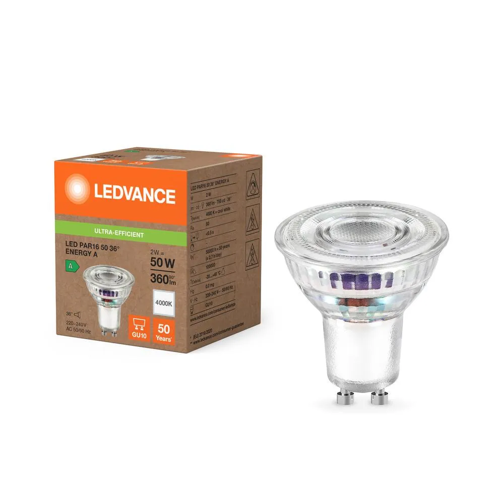 LED žiarovka GU10 PAR16 2W, 360lm, 4000K, 36° – Ledvance