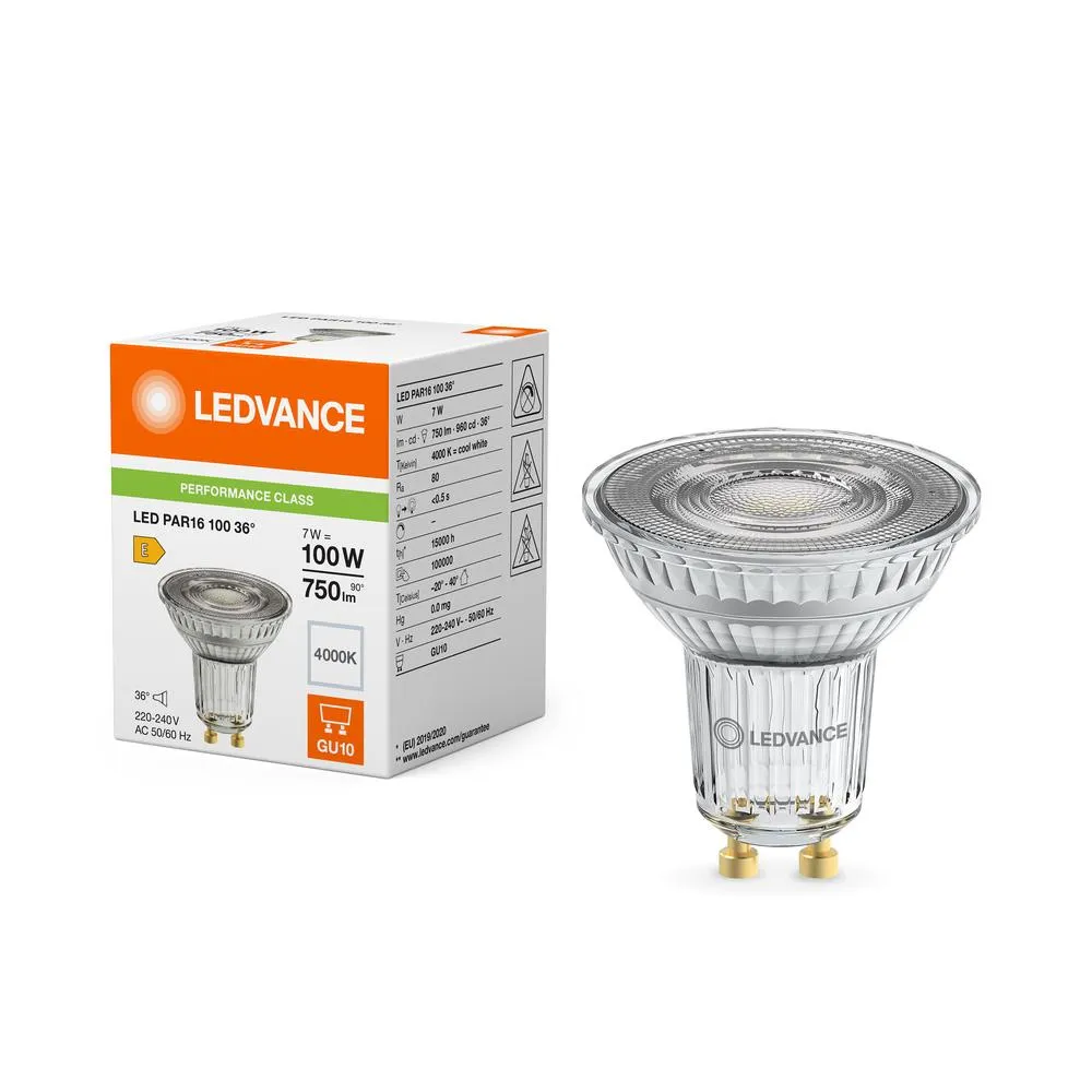 LED žiarovka GU10 PAR16 7W (ekvivalent 100W) 750lm 4000K neutrálna biela 36° – Ledvance