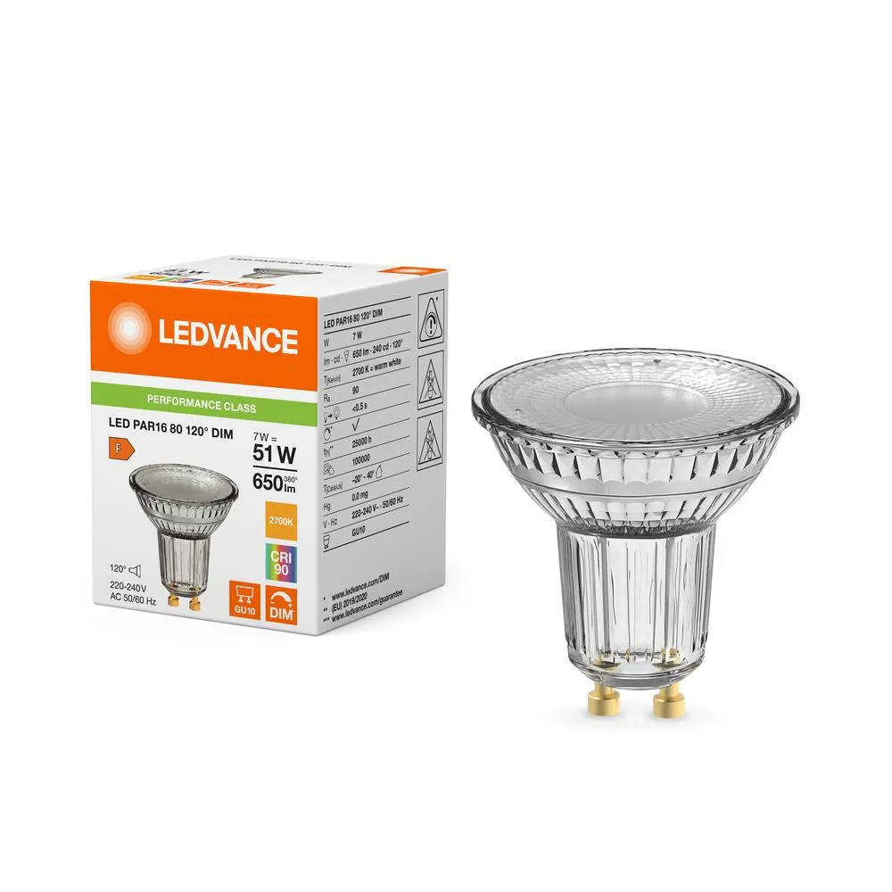 LED žiarovka GU10 7W 650lm 2700K 120°  Stmievateľná Ledvance