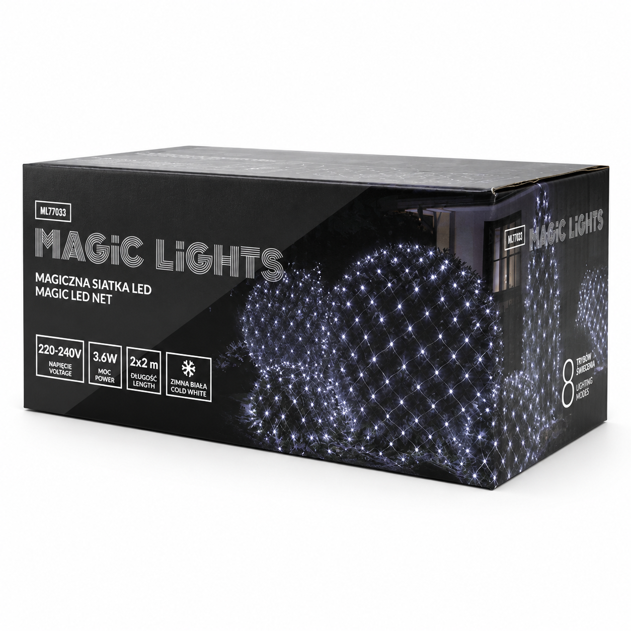 Magická LED svetelná sieť 160 LED 6 W, 8000 K studená biela, IP44 – 2 × 2 m