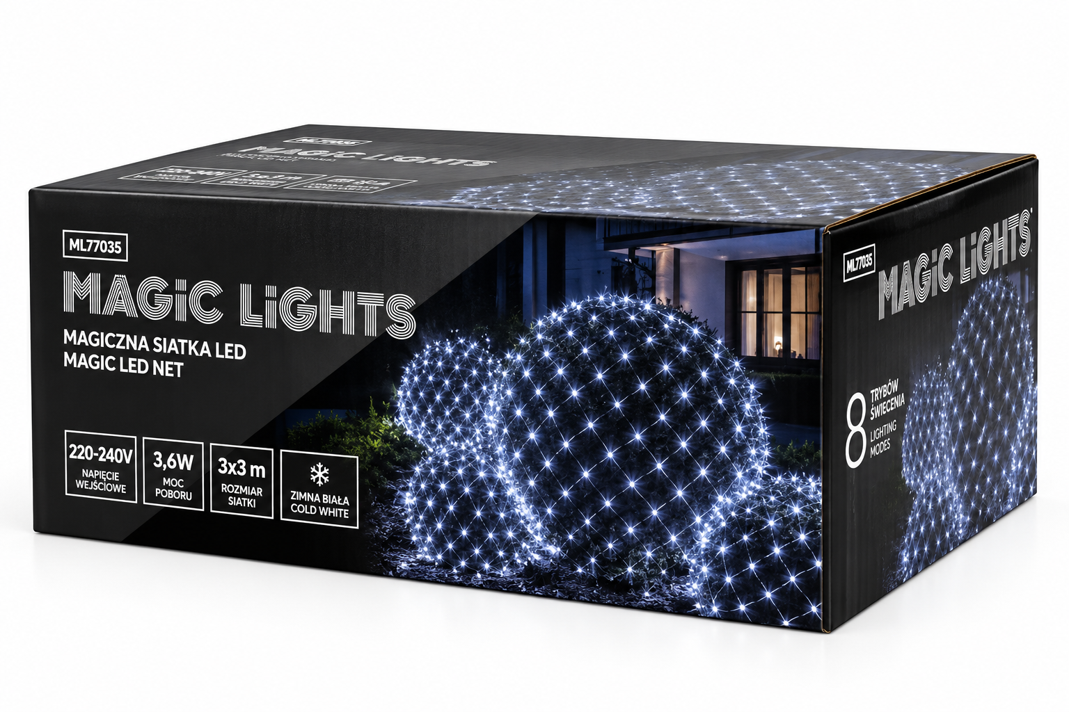 Magická LED svetelná sieť 240 LED, studená biela, IP44 – 3 × 3 m