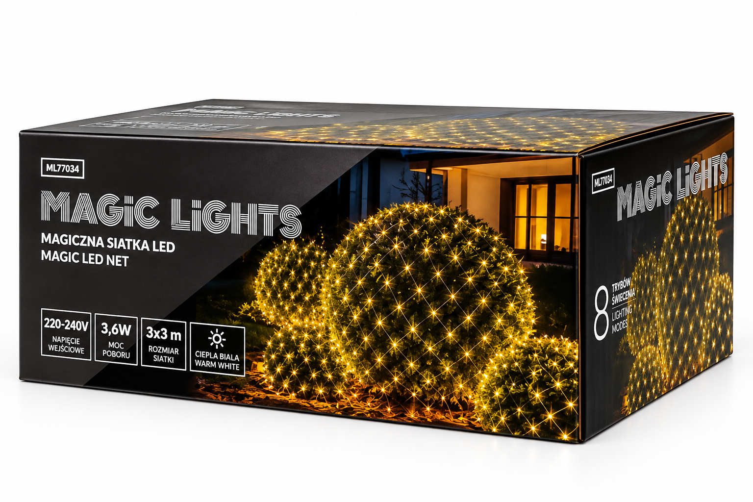 Magická LED svetelná sieť 240 LED, teplá biela, IP44 – 3 × 3 m