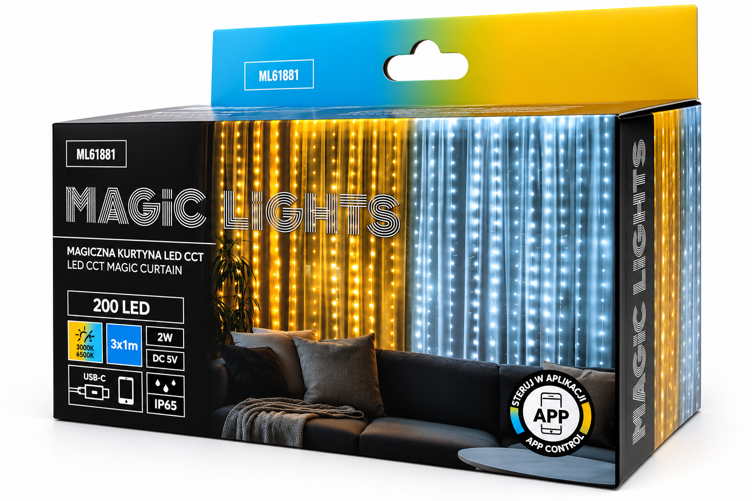 Magická LED svetelná záclona 200 LED 2 W, CCT 3000–6500 K teplá až studená biela, IP65 – 3 × 1 m
