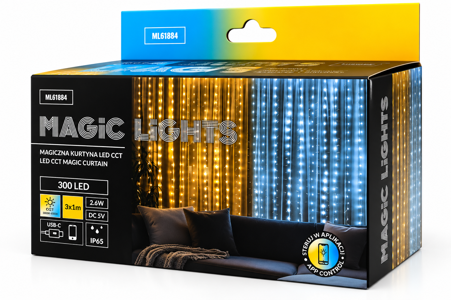 Magická LED svetelná záclona 300 LED, CCT, teplá až studená biela, IP65 – 3 × 1 m