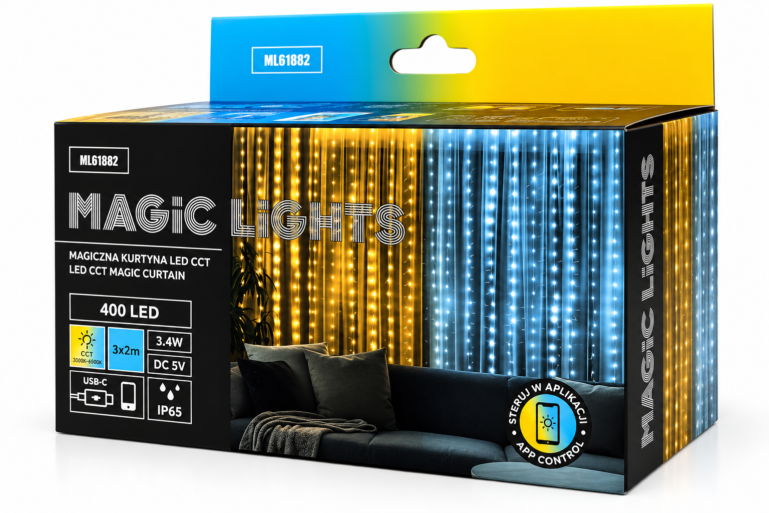 Magická LED svetelná záclona 400 LED 3,4 W, CCT, teplá až studená biela, IP65 – 3 × 2 m