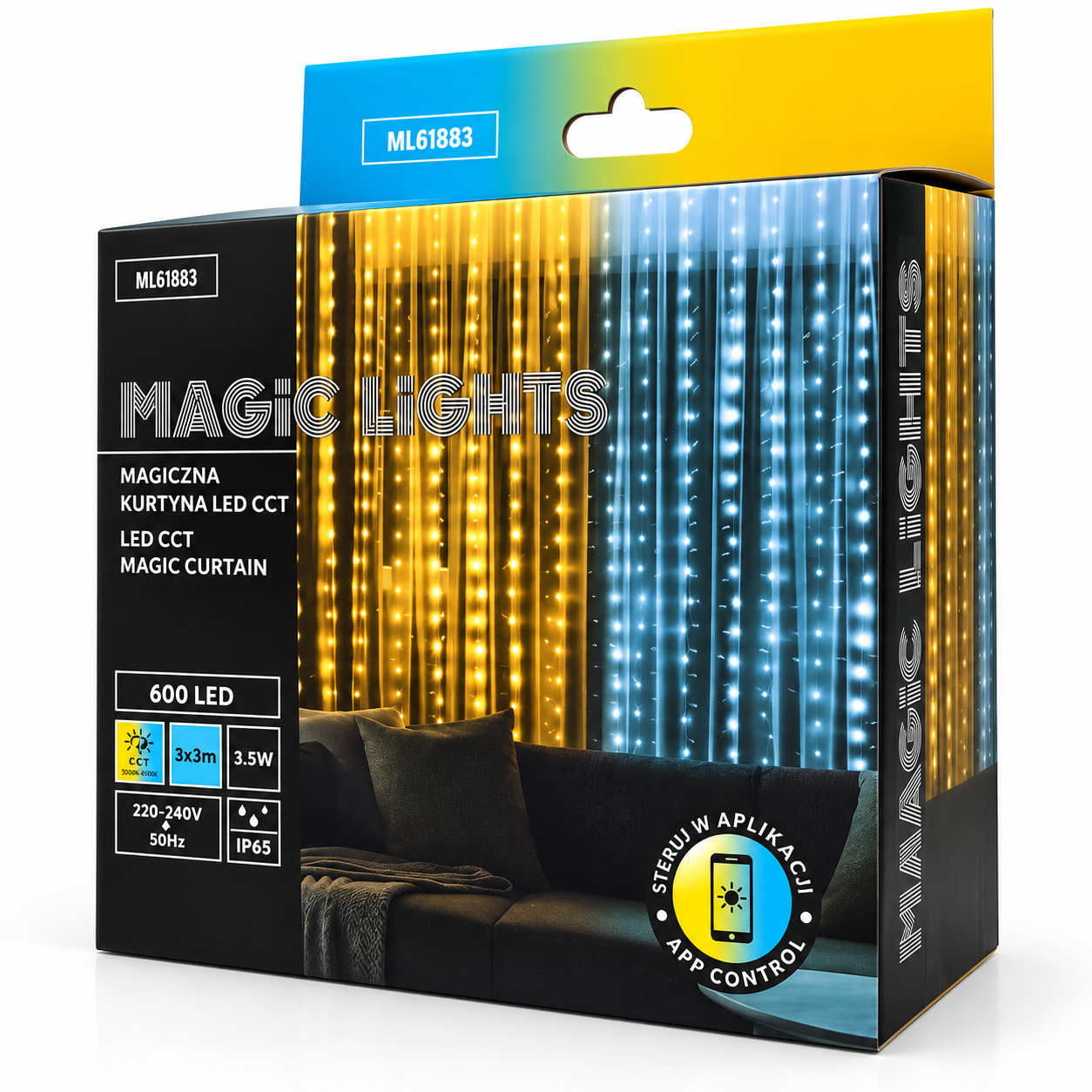 Magická LED svetelná záclona 600 LED 3,5 W, CCT, teplá až studená biela, IP65 – 3 × 3 m