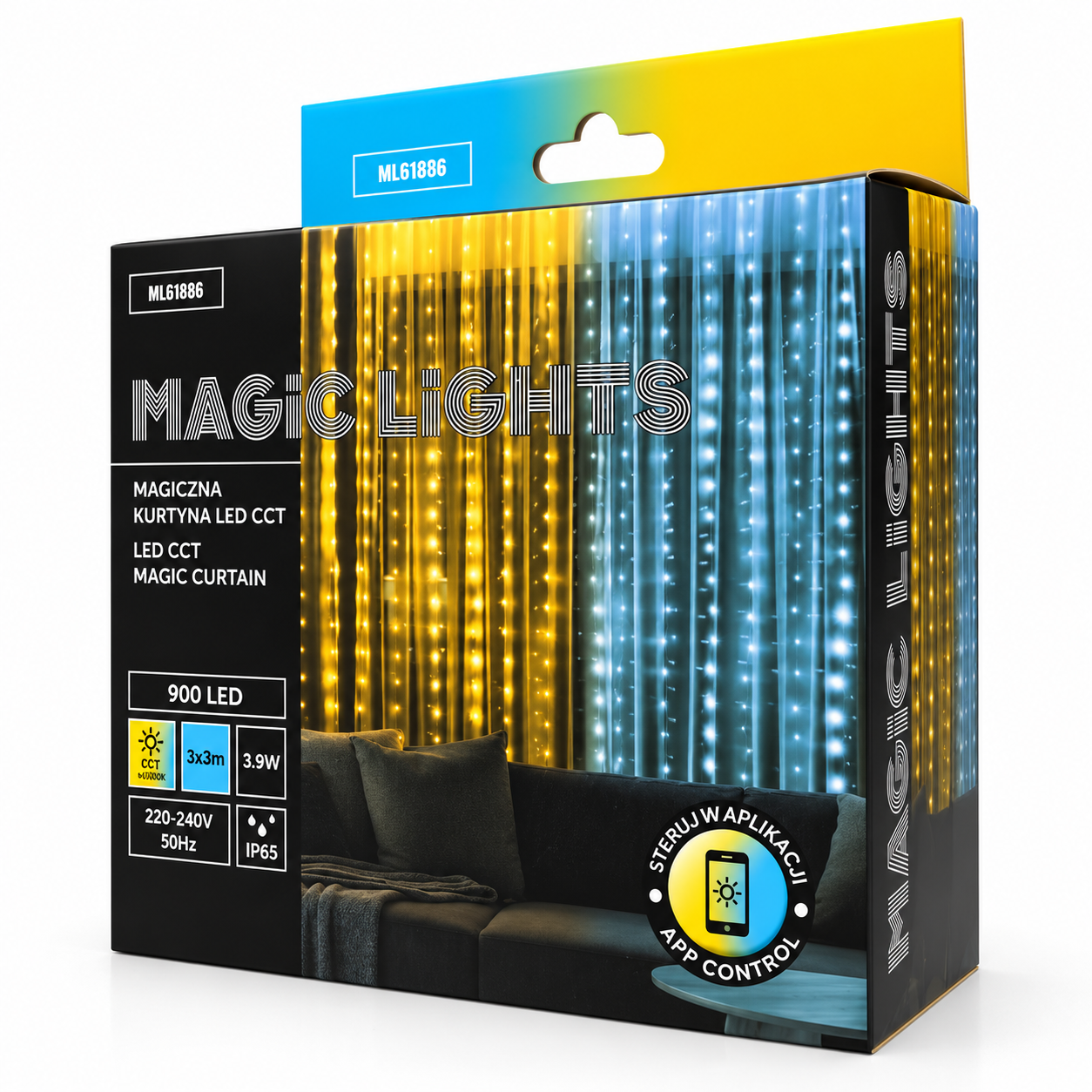Magická LED svetelná záclona 900 LED 3,9 W, CCT, teplá až studená biela, IP65 – 3 × 3 m