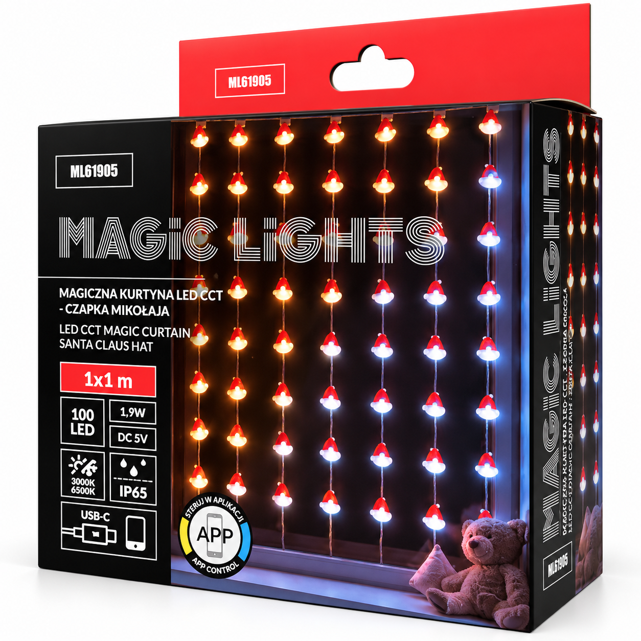 Magická LED svetelná záclona mikulášske čiapky 100 LED, CCT 3000–6500 K, IP65 – 1 × 1 m