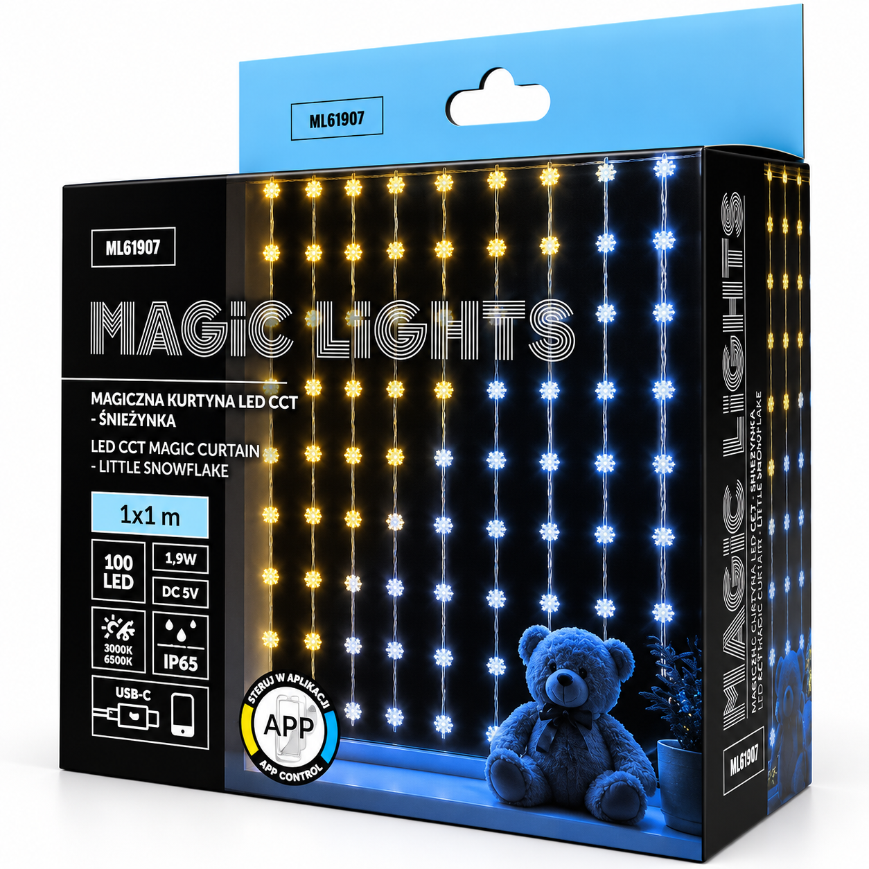 Magická LED svetelná záclona snehové vločky 100 LED, CCT 3000–6500 K, IP65 – 1 × 1 m