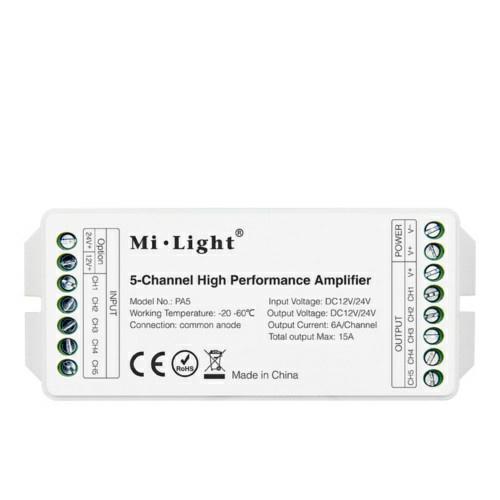 Mi-Light zosilňovač RGB+CCT 5x6A / max. 15A 12V/24V DC