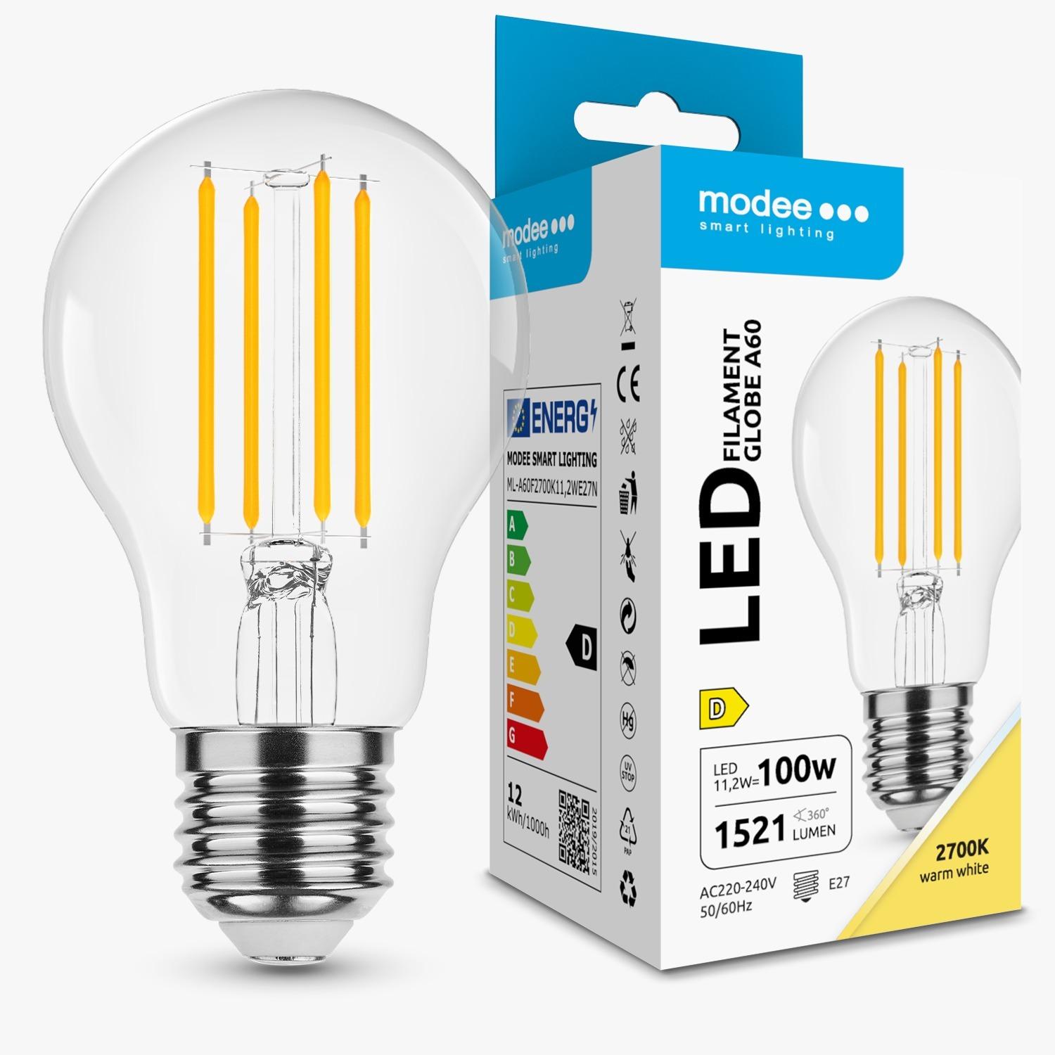 Modee Smart Lighting LED Filament Globe žiarovka E27 11,2W teplá biela