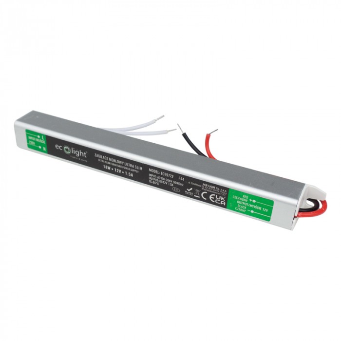 Nábytkový napájací zdroj SLIM 12V / 1,5A / 18W