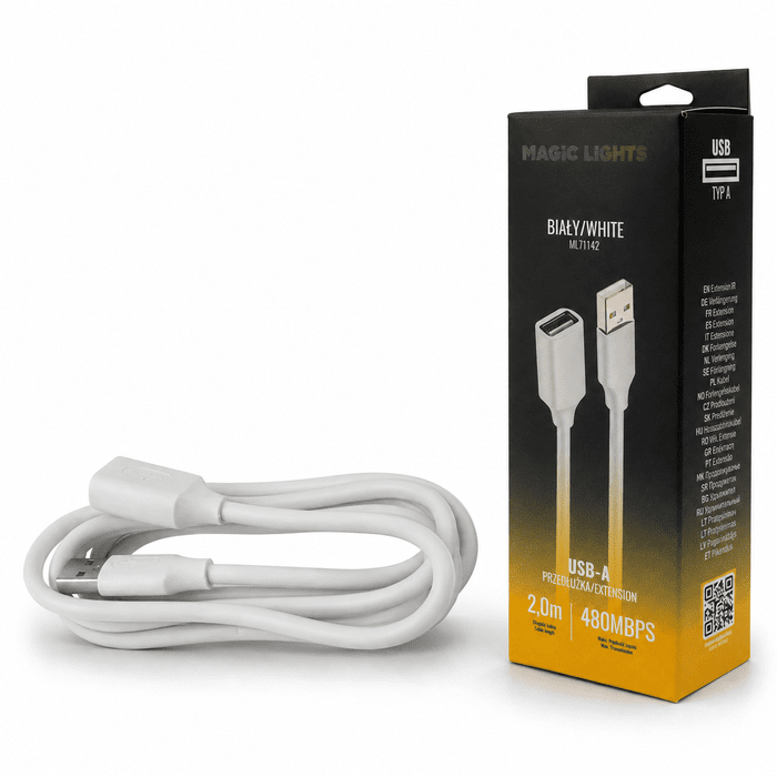 Predlžovací kábel USB-A – USB-A 2 m biely