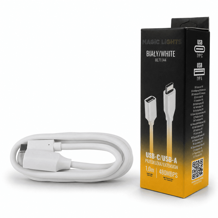 Predlžovací kábel USB-C – USB-A 1 m biely