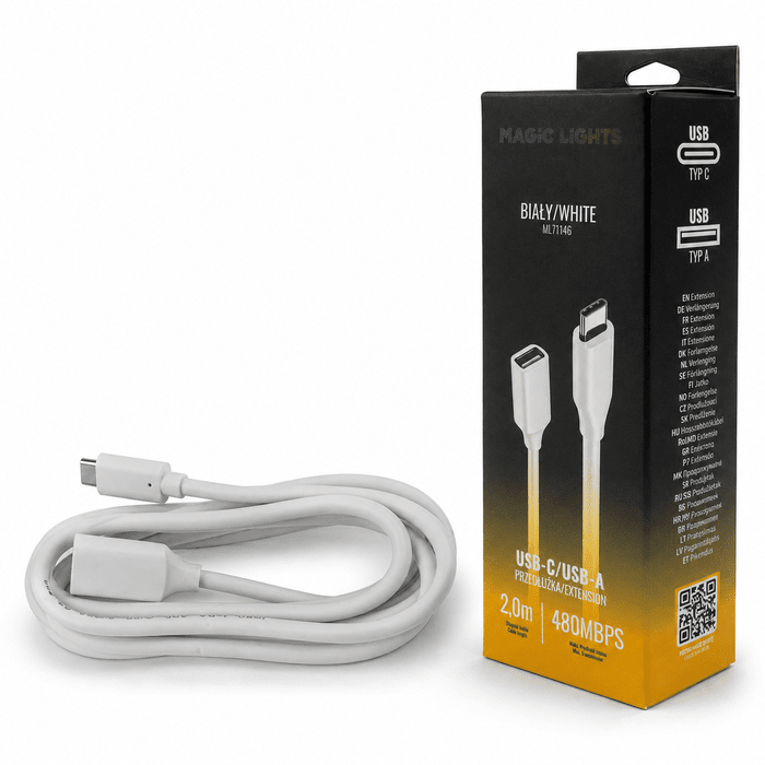 Predlžovací kábel USB-C – USB-A 2 m biely