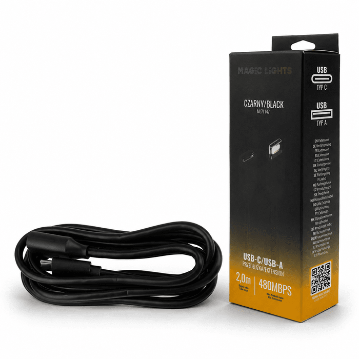 Predlžovací kábel USB-C – USB-A 2 m čierna