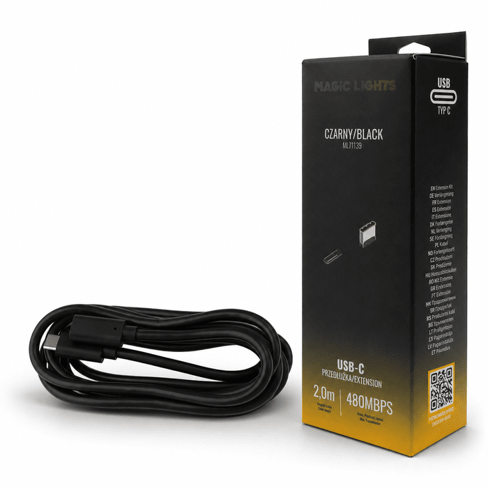 Predlžovací kábel USB-C – USB-C 2 m čierny