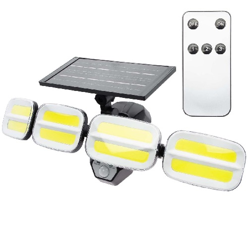 Reflektor solarny 4x COB LED 20W 800lm so senzorom pohybu IP65 + Ovladač