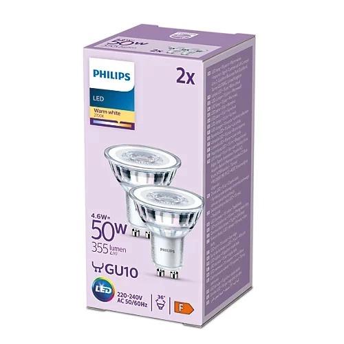 Sada 2x LED žiarovka PHILIPS GU10 4,6W, 355lm, 2700K