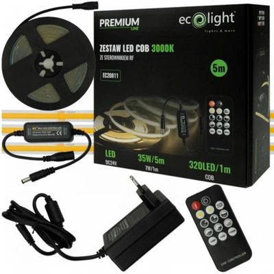 COB LED pásik 320 LED/m, 24V, 7W/m, 6000K, IP20 – sada 5 m