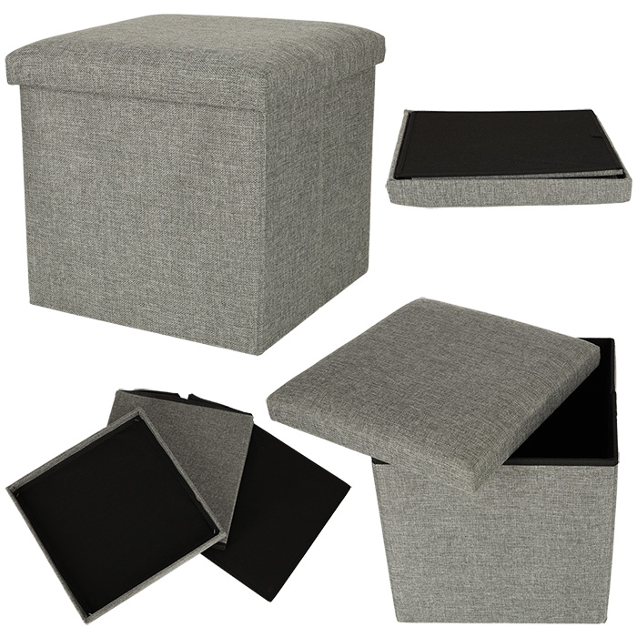 SKLADACÍ PUF S ÚLOŽNÝM PRIESTOROM SIVÝ 38 × 38 × 38 CM