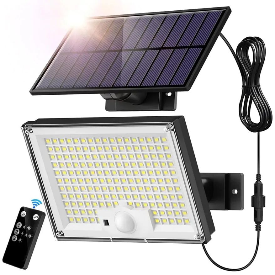 Solárna LED lampa so senzorom pohybu, súmraku a diaľkovým ovládaním – 300W